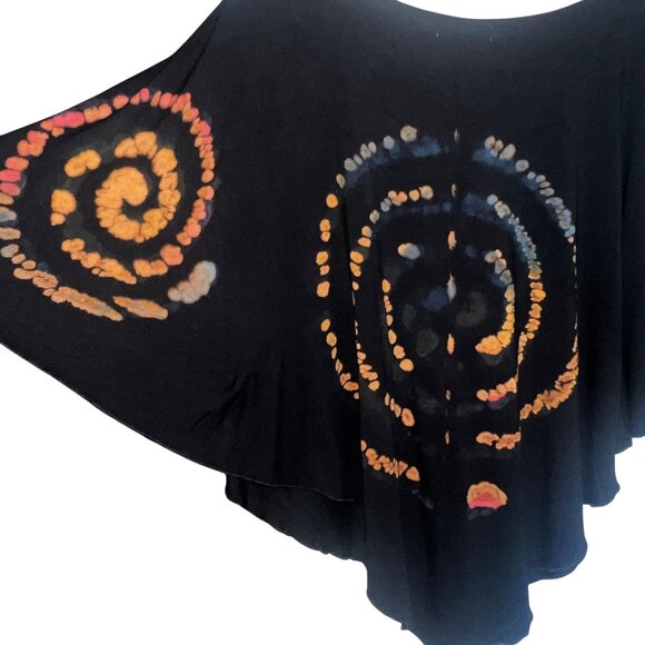 Kokomo Unlimited Tie-Dye Black Poncho Top With Multicolor Spiral Design One Size - Picture 6 of 12